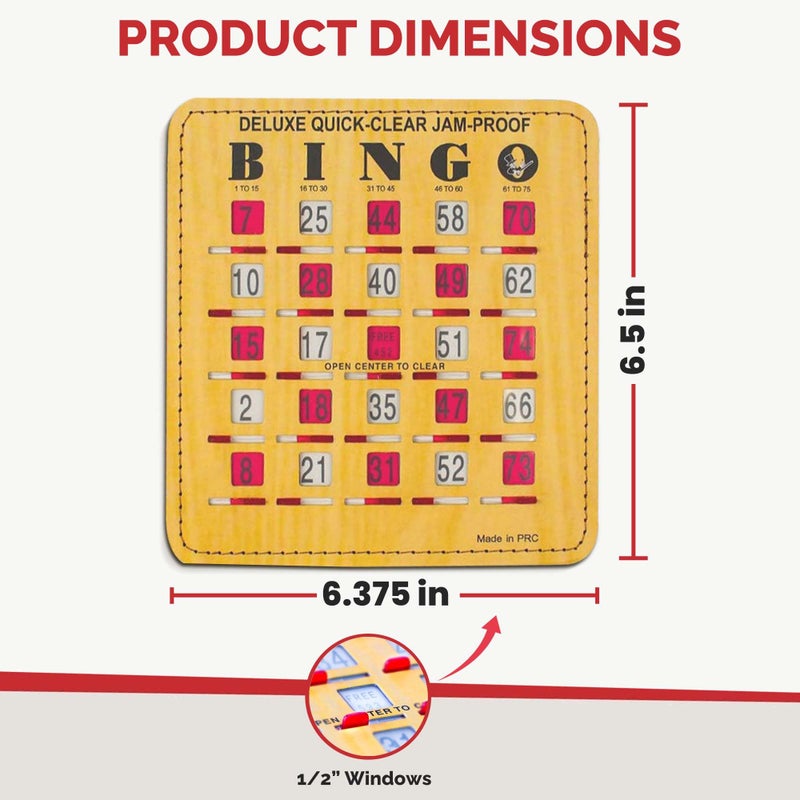 MR CHIPS Jam-Proof Quick-Clear Deluxe Fingertip Slide Bingo Cards with Sliding Windows 100 Pack in Woodgrain Style - Image 4